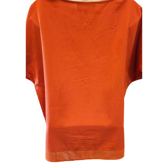 DKNY chiffon trim layered mixed media velour neck top L fall color orange casual - Picture 3 of 9